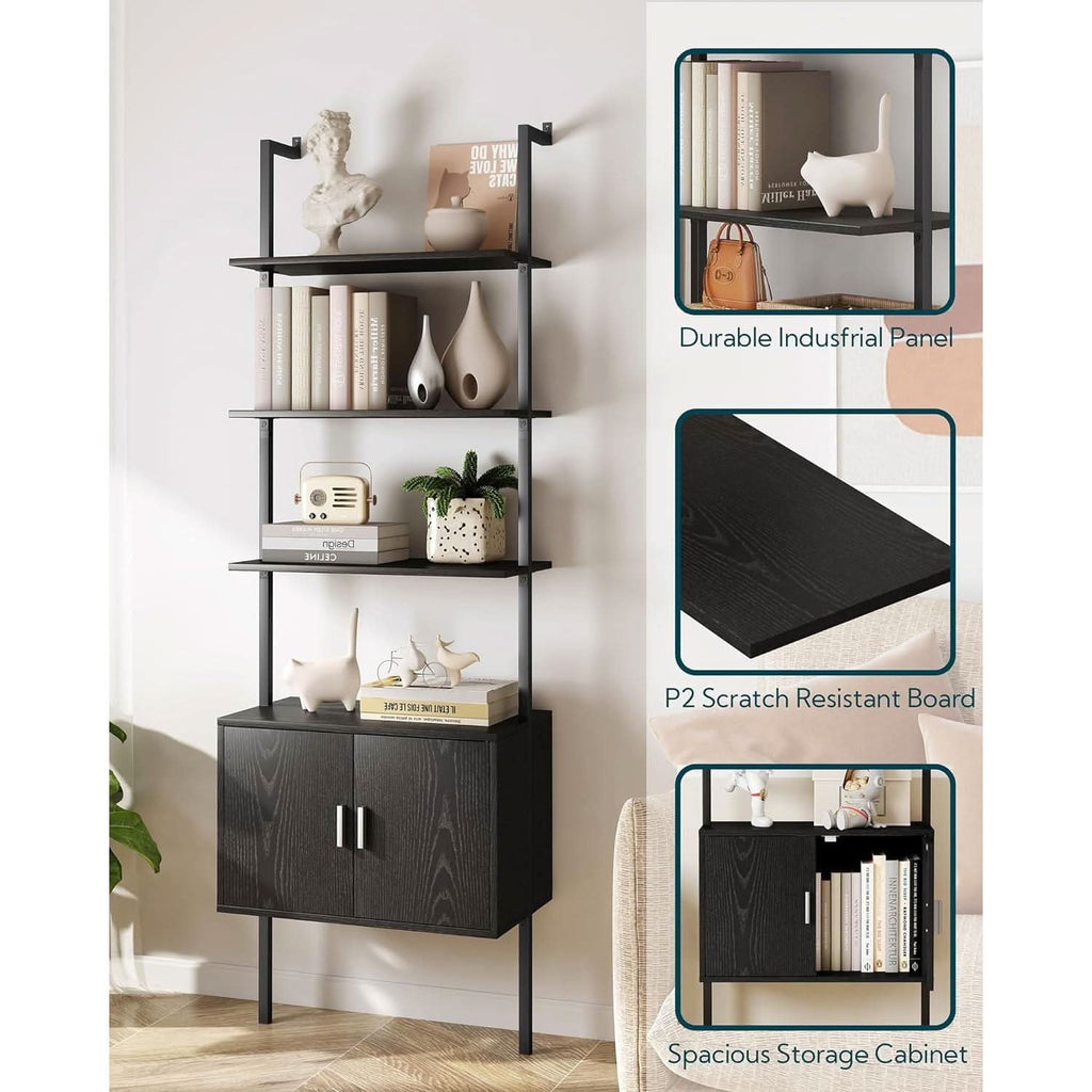 73 Inch Tall Bookshelf Black Wood Grain Living Room
