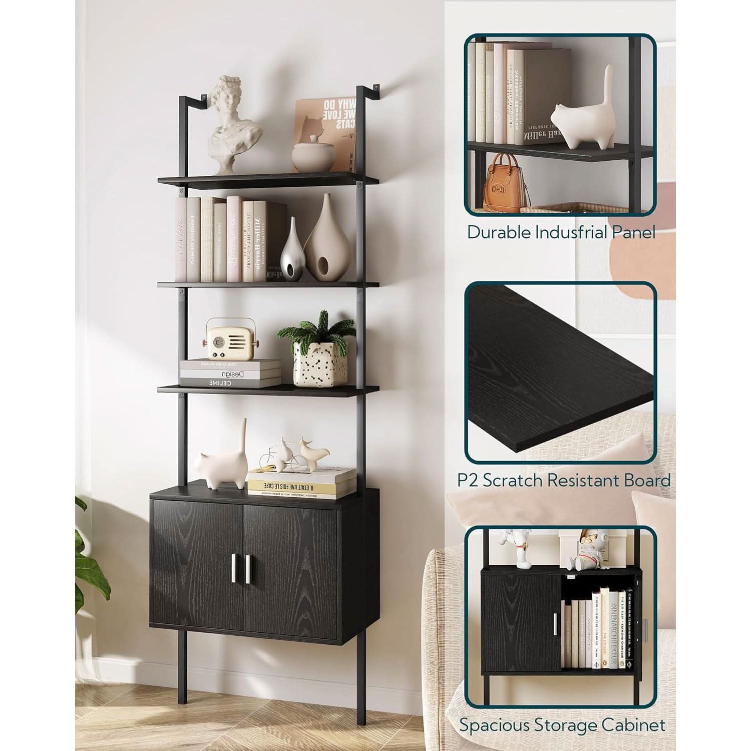 73 Inch Tall Bookshelf Black Wood Grain Living Room