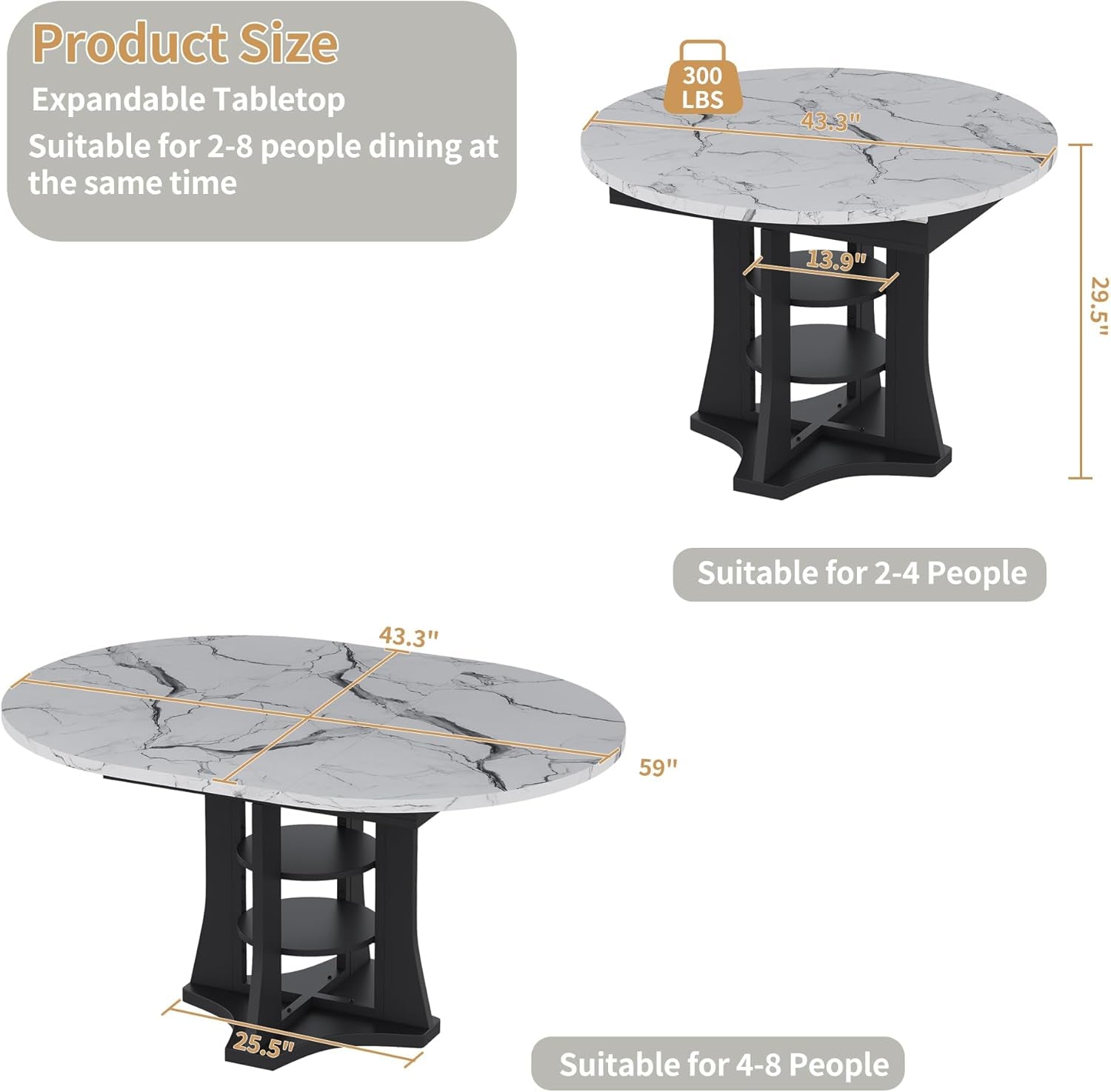 Extendable Dining Table 43 To 59 White Faux Marble Oval