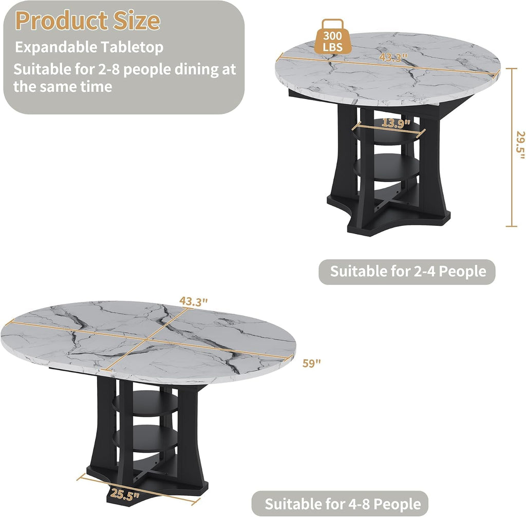 White Marble Extendable Dining Table Circular Convertible
