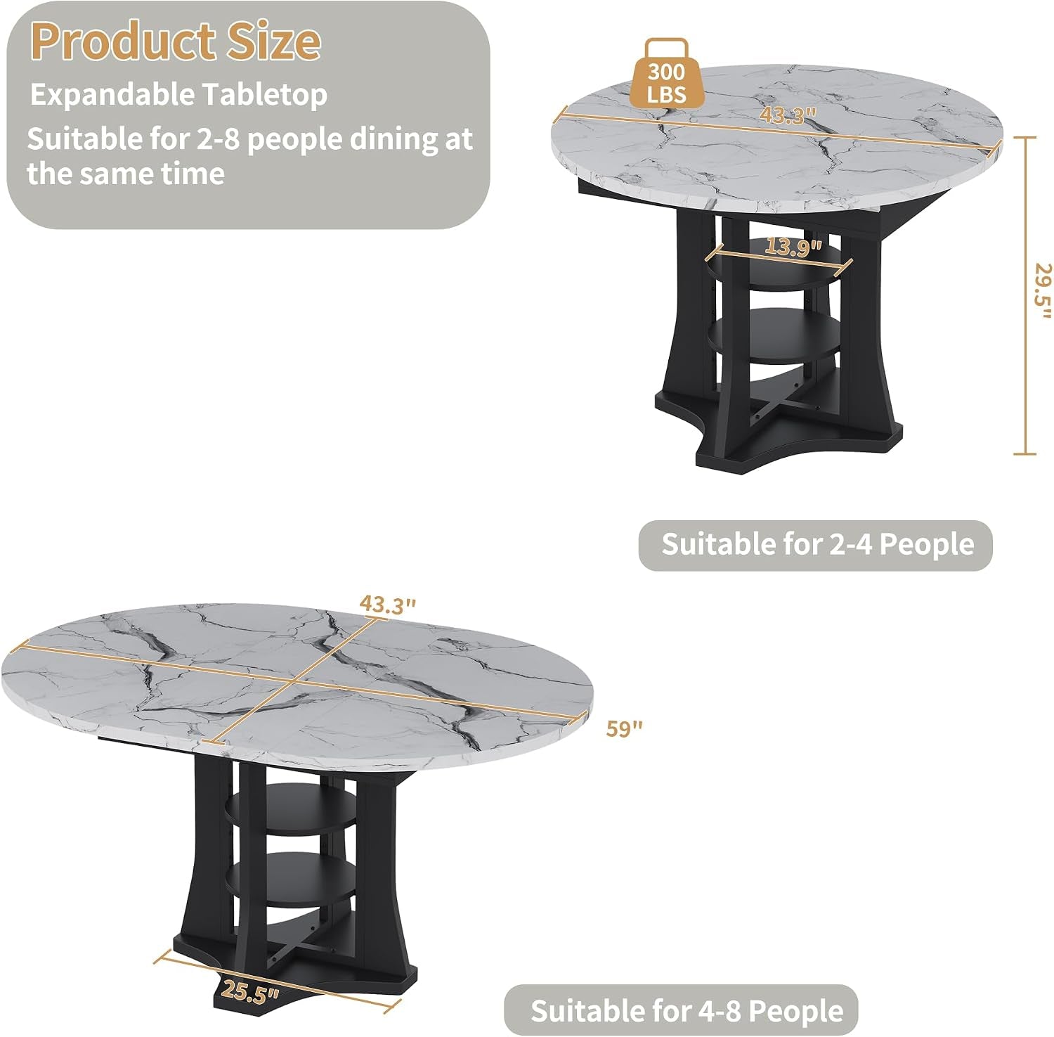 White Marble Extendable Dining Table Circular Convertible