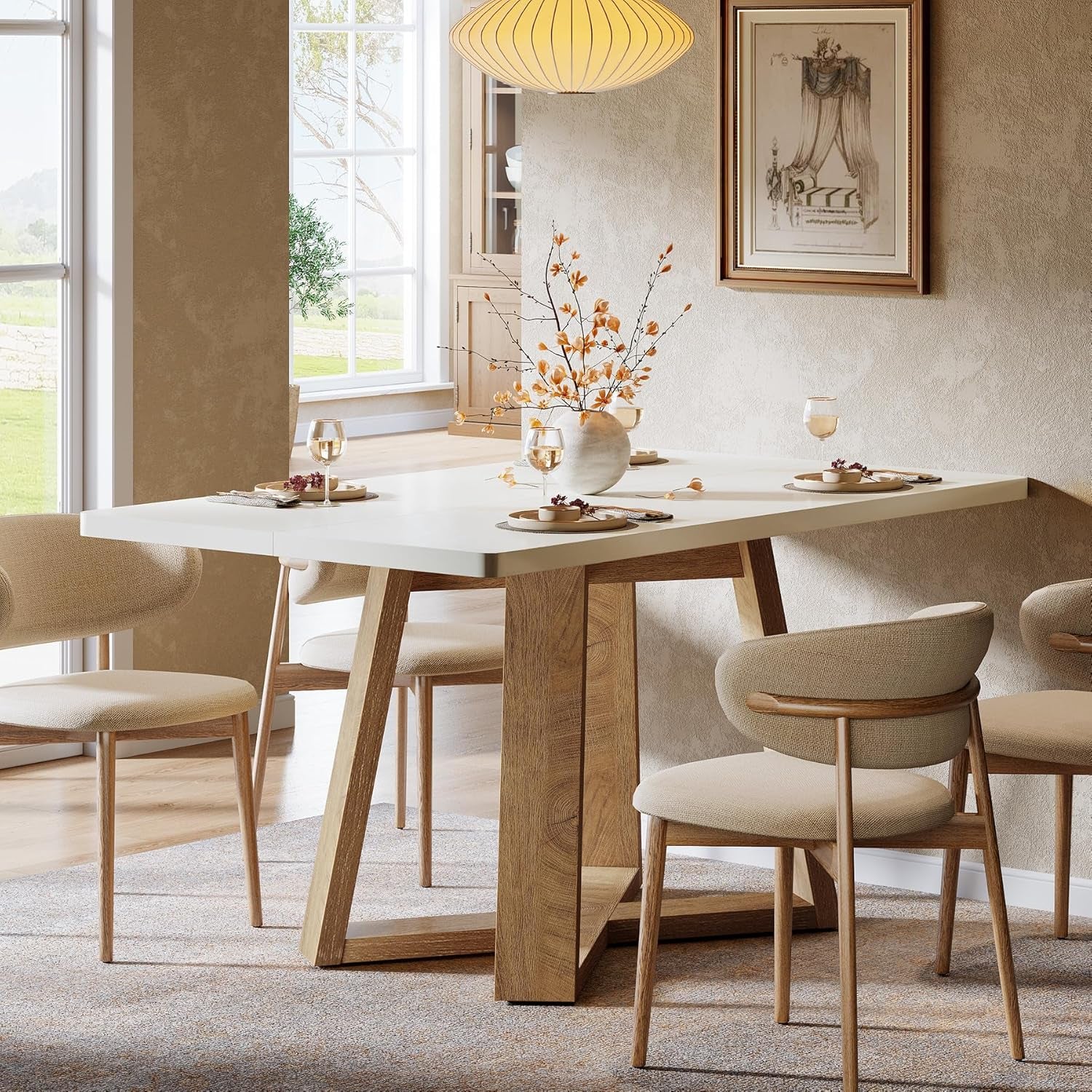47Inch Dining Table White Brown Space Saving Design