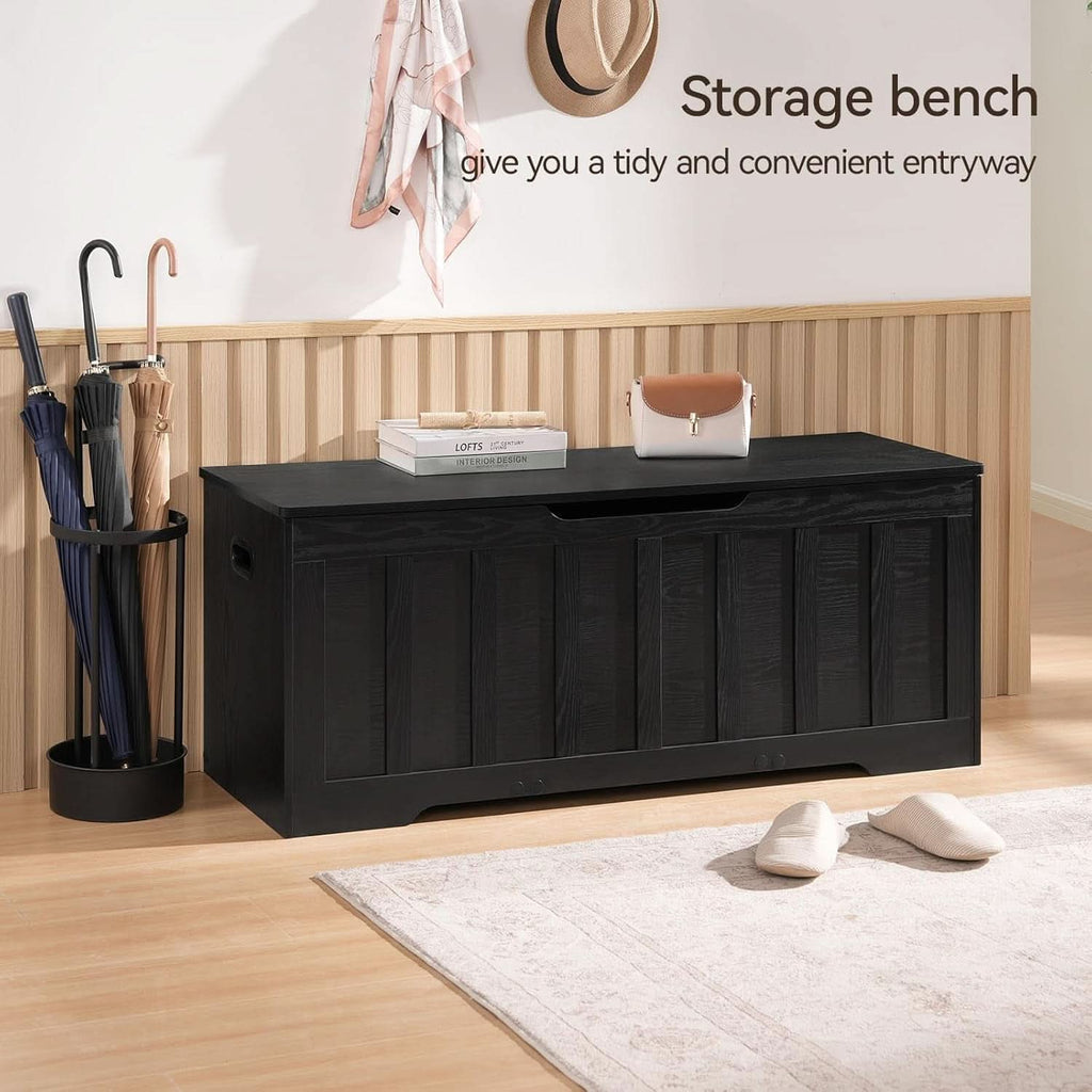 Black 47.2 Inches SolidWood Oversized Storage Bench