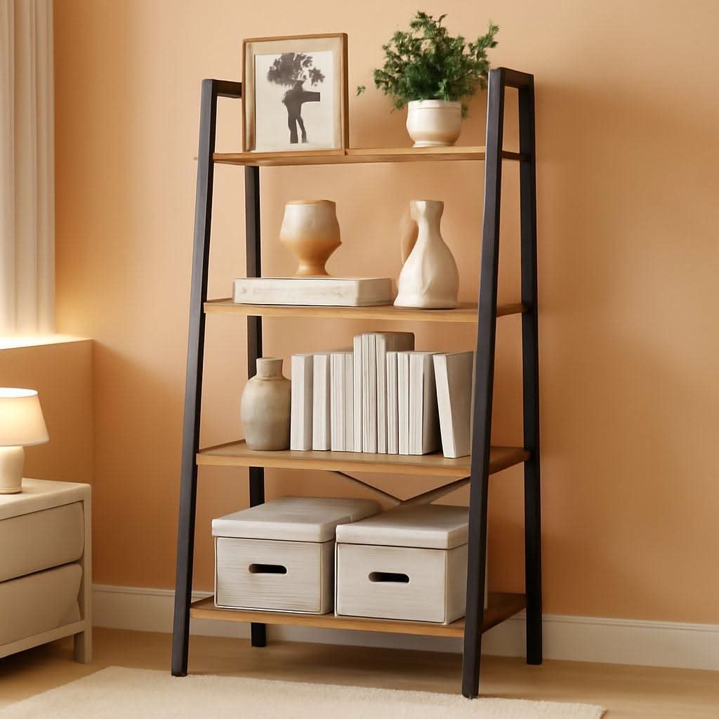 4-Tiered Industrial-Style Ladder Shelf Rustic Brown