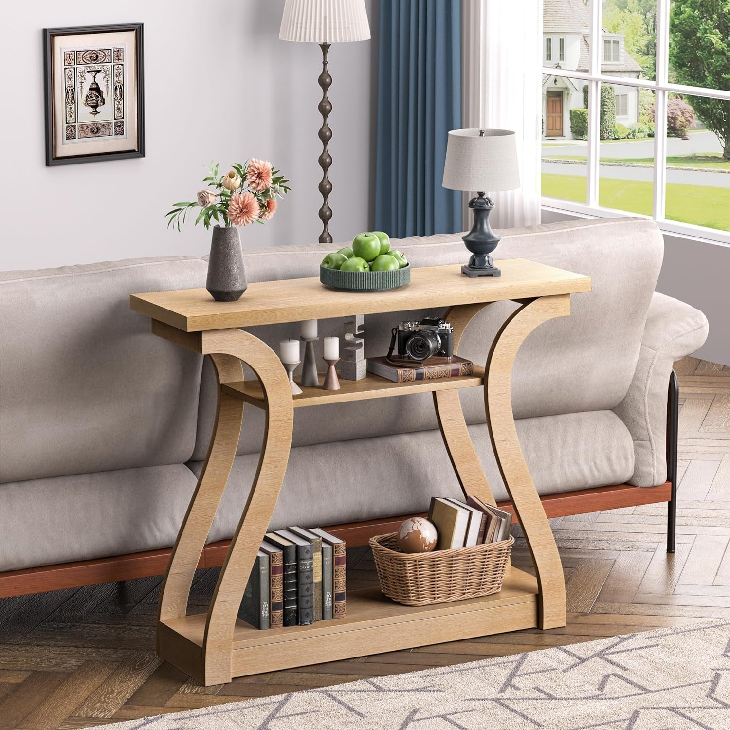 Solid Wood Console Table Forty Seven Inch Wide Three Tier