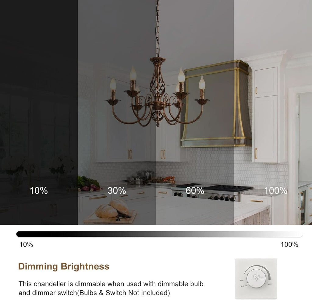 Bronze Rustic Farmhouse Chandelier Six Light Pendant