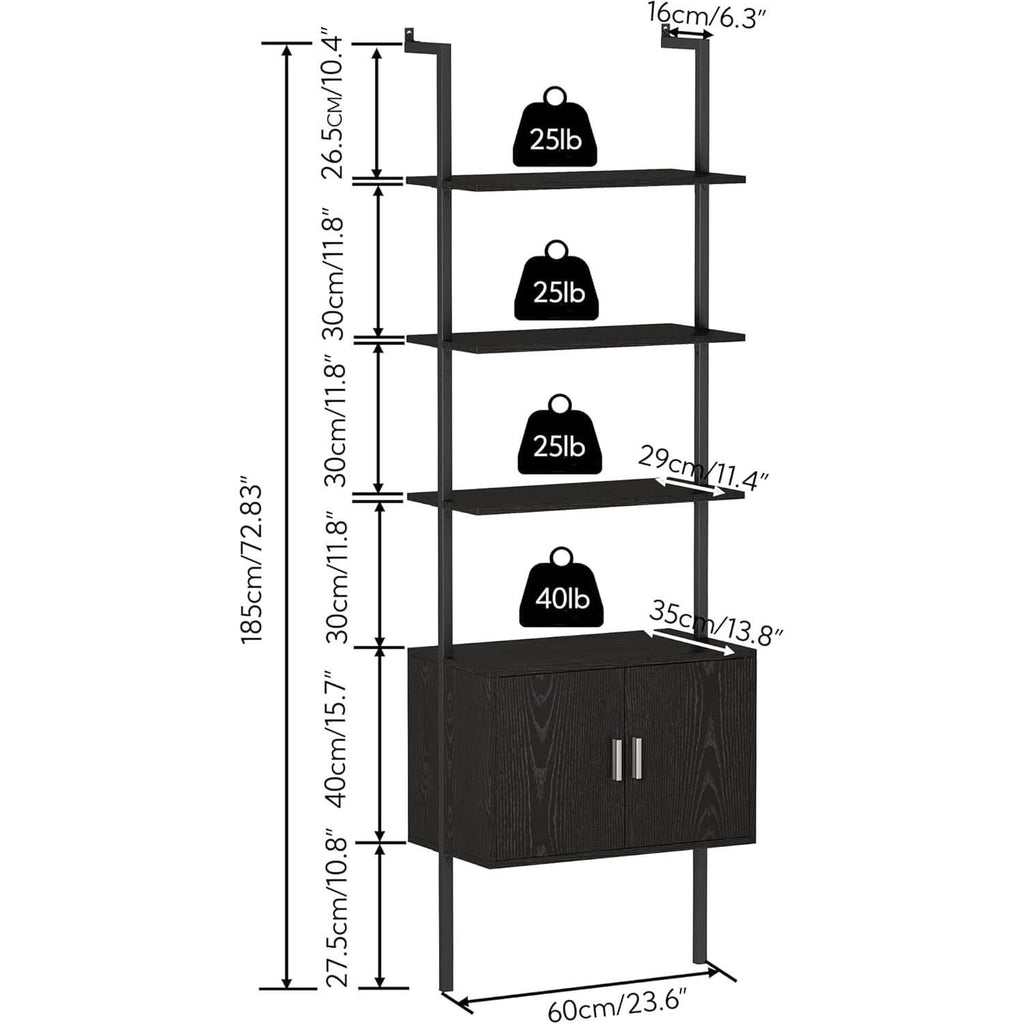 73 Inch Tall Bookshelf Black Wood Grain Living Room