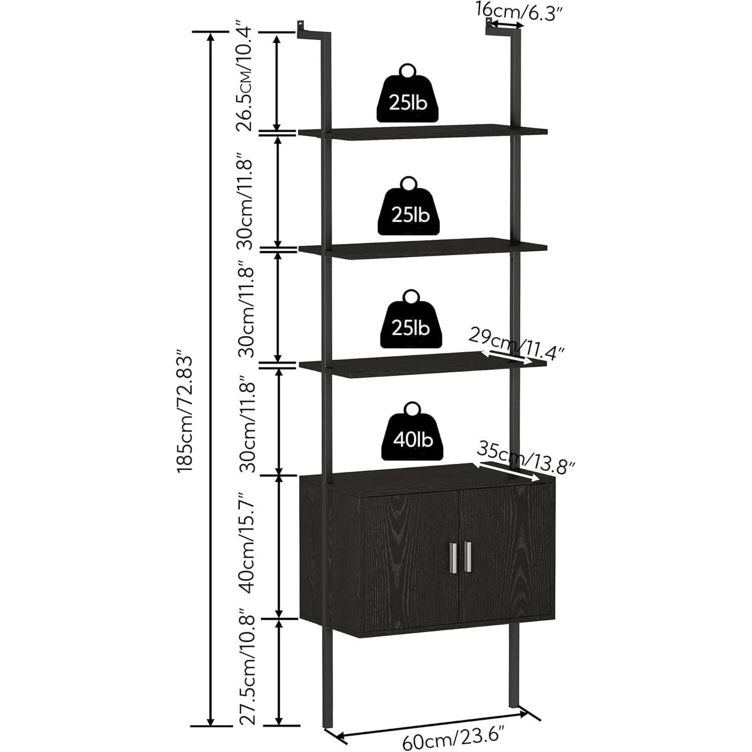 73 Inch Tall Bookshelf Black Wood Grain Living Room
