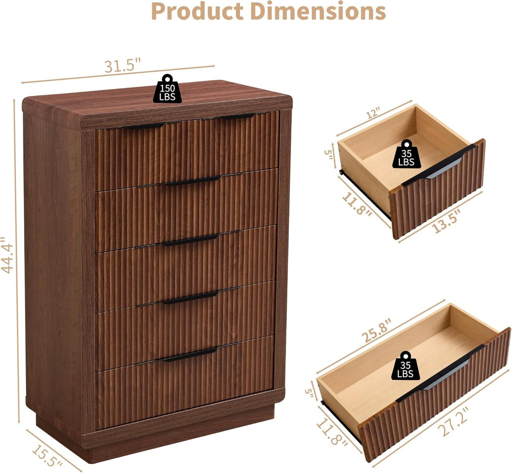 Solid Walnut Six Drawer Dresser Curved Profile 44.4