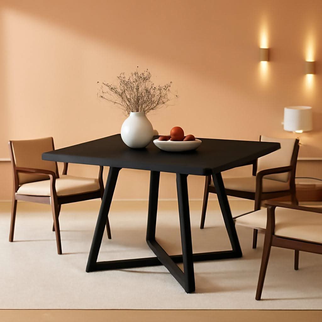 Square 31.5 Inch Industrial Dining Table Black Wood Panels