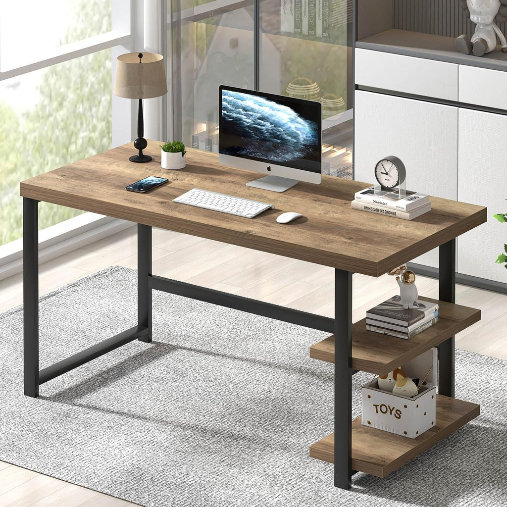 Rustic Oak Computer Desk With Industrial Grade Storage