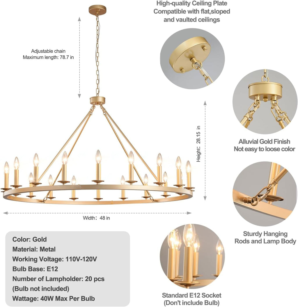 Golden 48 Inches Wagon Wheel Chandelier Industrial