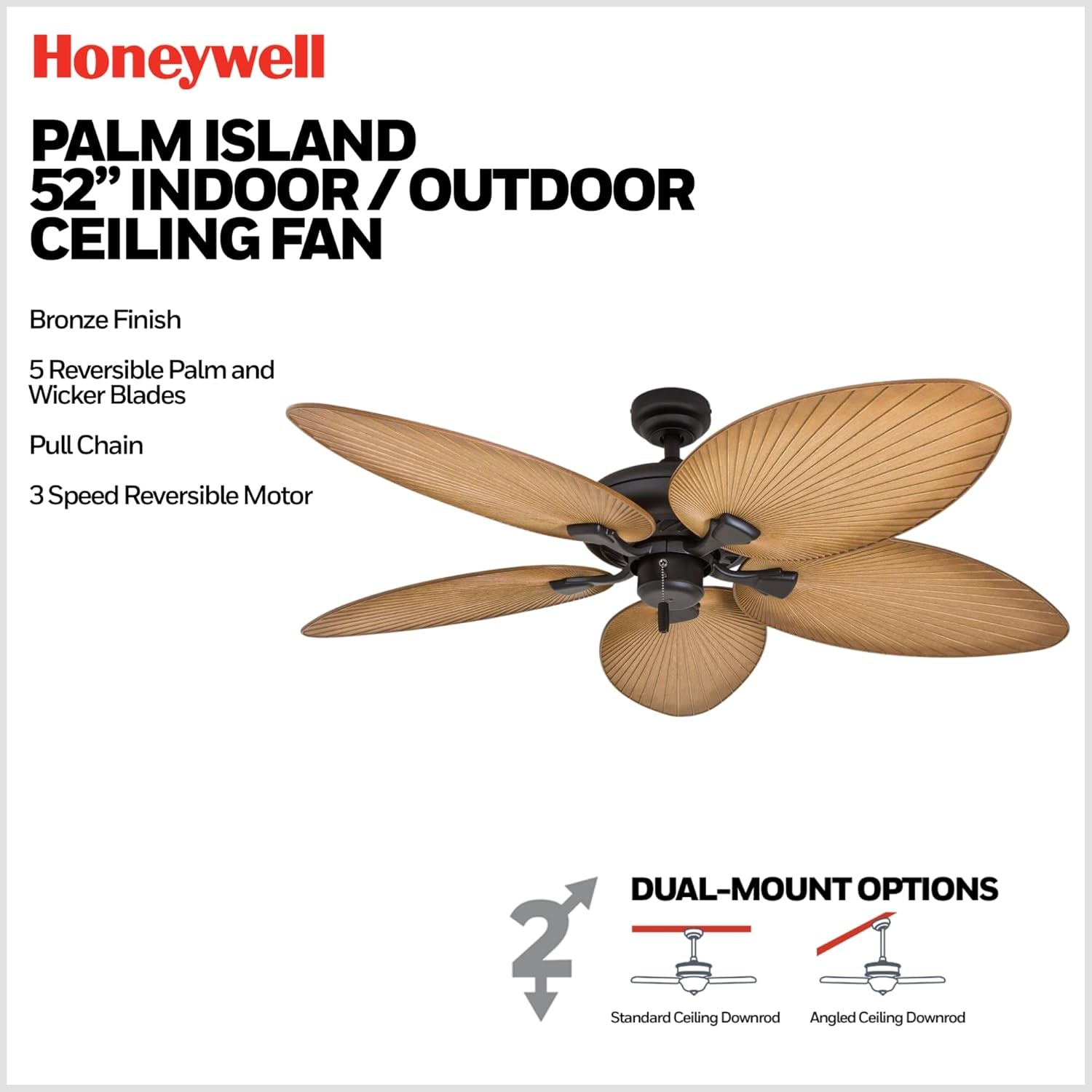 52Inch Palm Island Indoor Outdoor Ceiling Fan Bronze