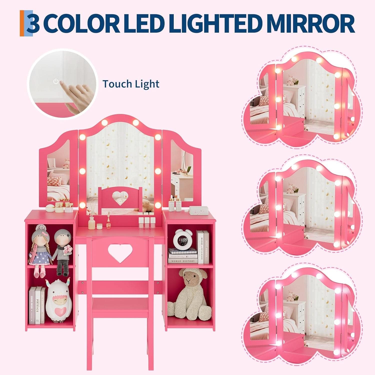 Kids Vanity Table With Princess Multifunctional Storage