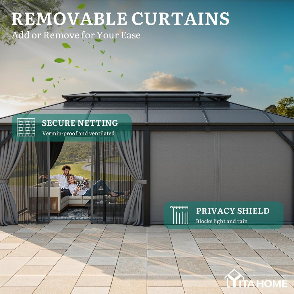 12x20Ft Gazebo Grey Polycarbonate Hardtop Weatherproof