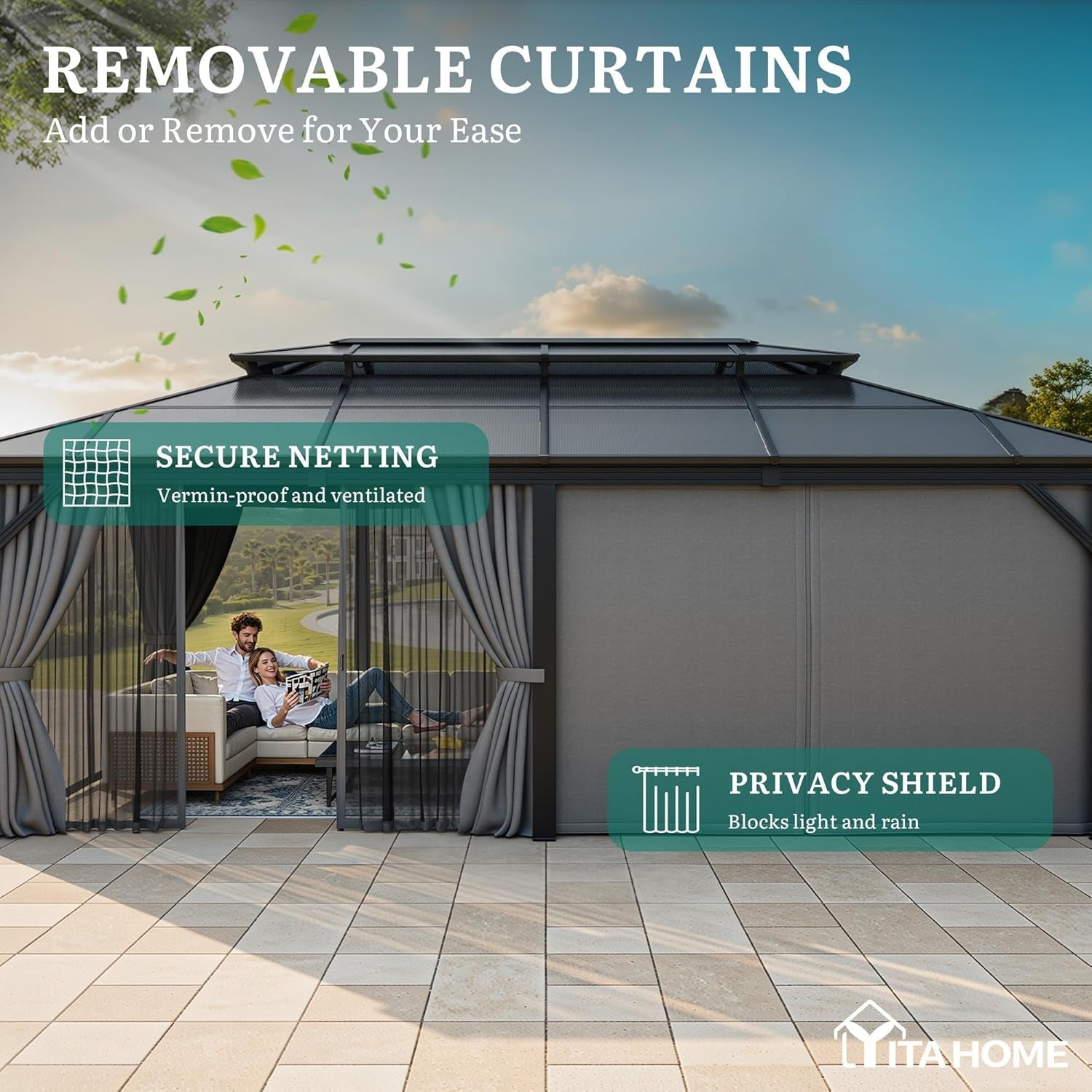 12x20Ft Gazebo Grey Polycarbonate Hardtop Weatherproof