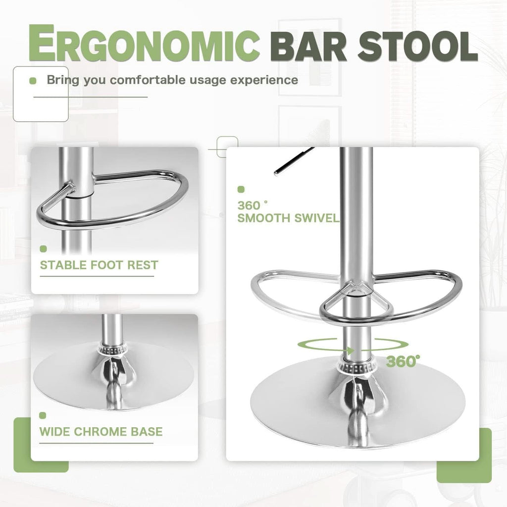White PU Leather Swivel Bar Stool Set Of 2 Adjustable Height