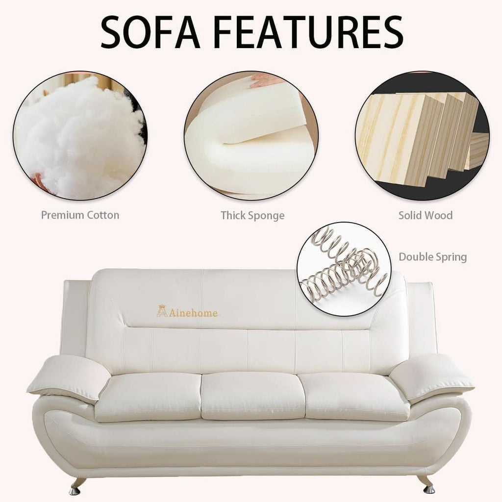 Creamy White 5 Seat Faux Leather Sectional Sofa Set