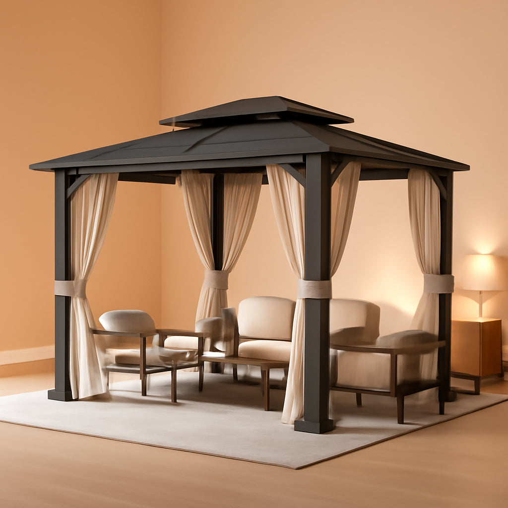 10x12ft Exterior Gazebo With Galvanized Steel Roof