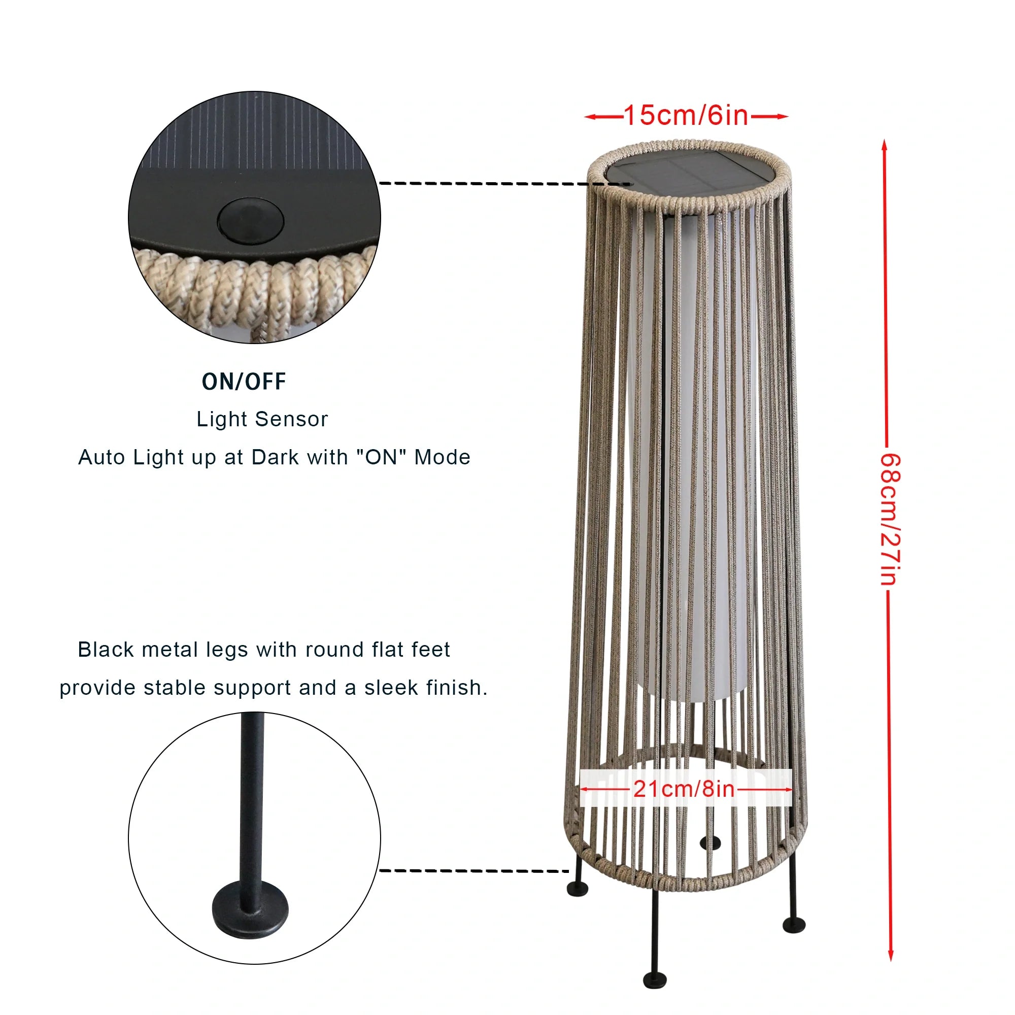 2 Piece Solar Powered Lantern Wicker Solar Patio Lamp Grey