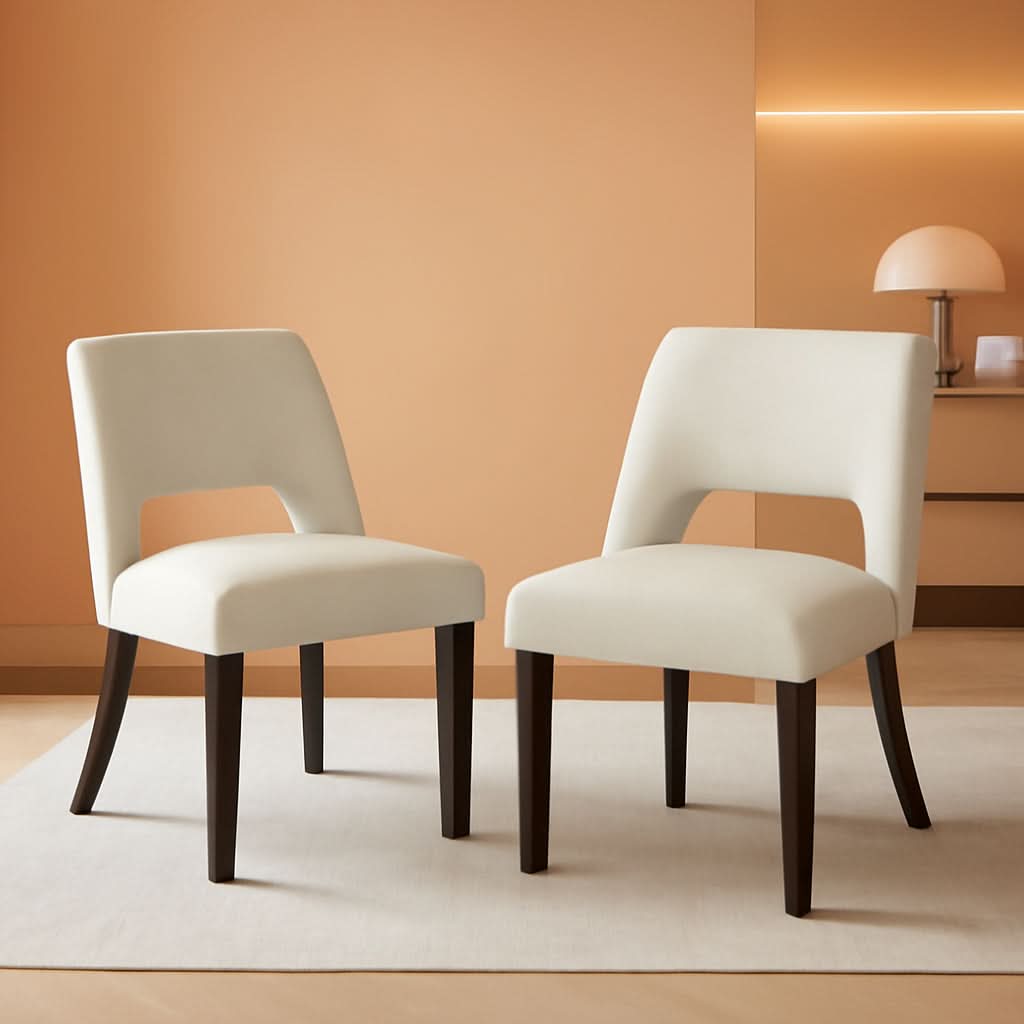 Beige Faux Leather Dining Chairs Ergonomic Design Set
