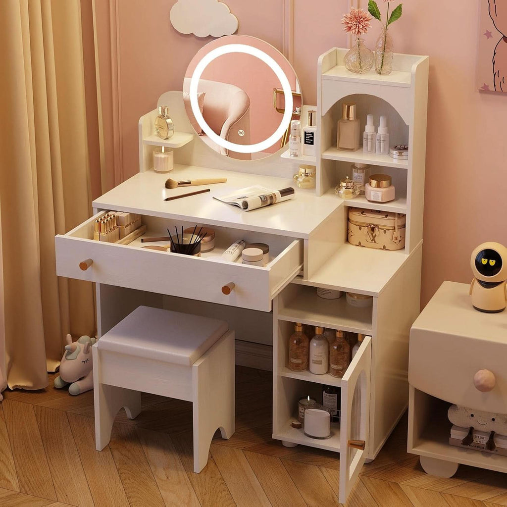 White Kids Premium Vanity Table Illuminated Mirror