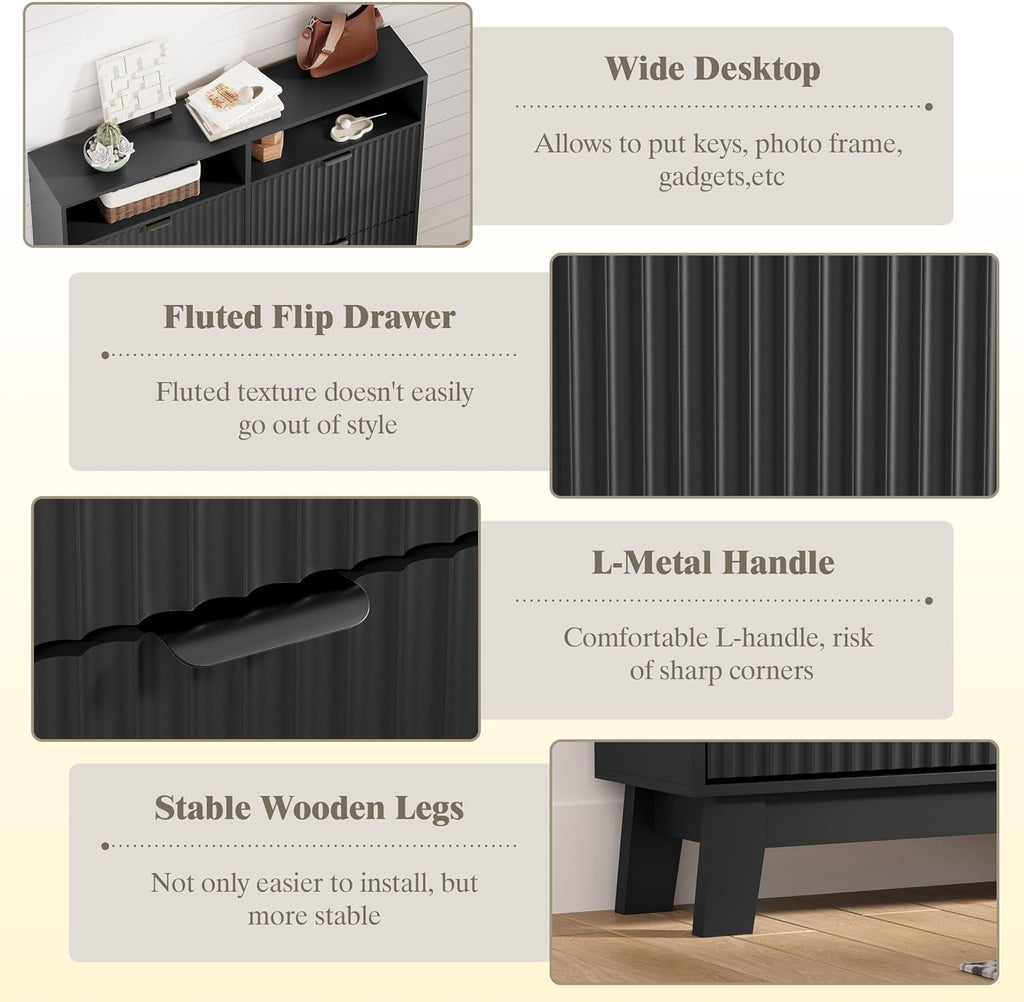 Matte Black UltraSlim Shoe Storage Cabinet Drawers