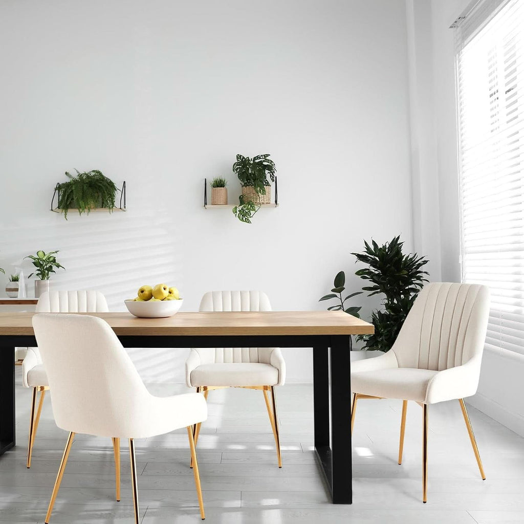 White Velvet Upholstered Dining Chairs Metallic Legs