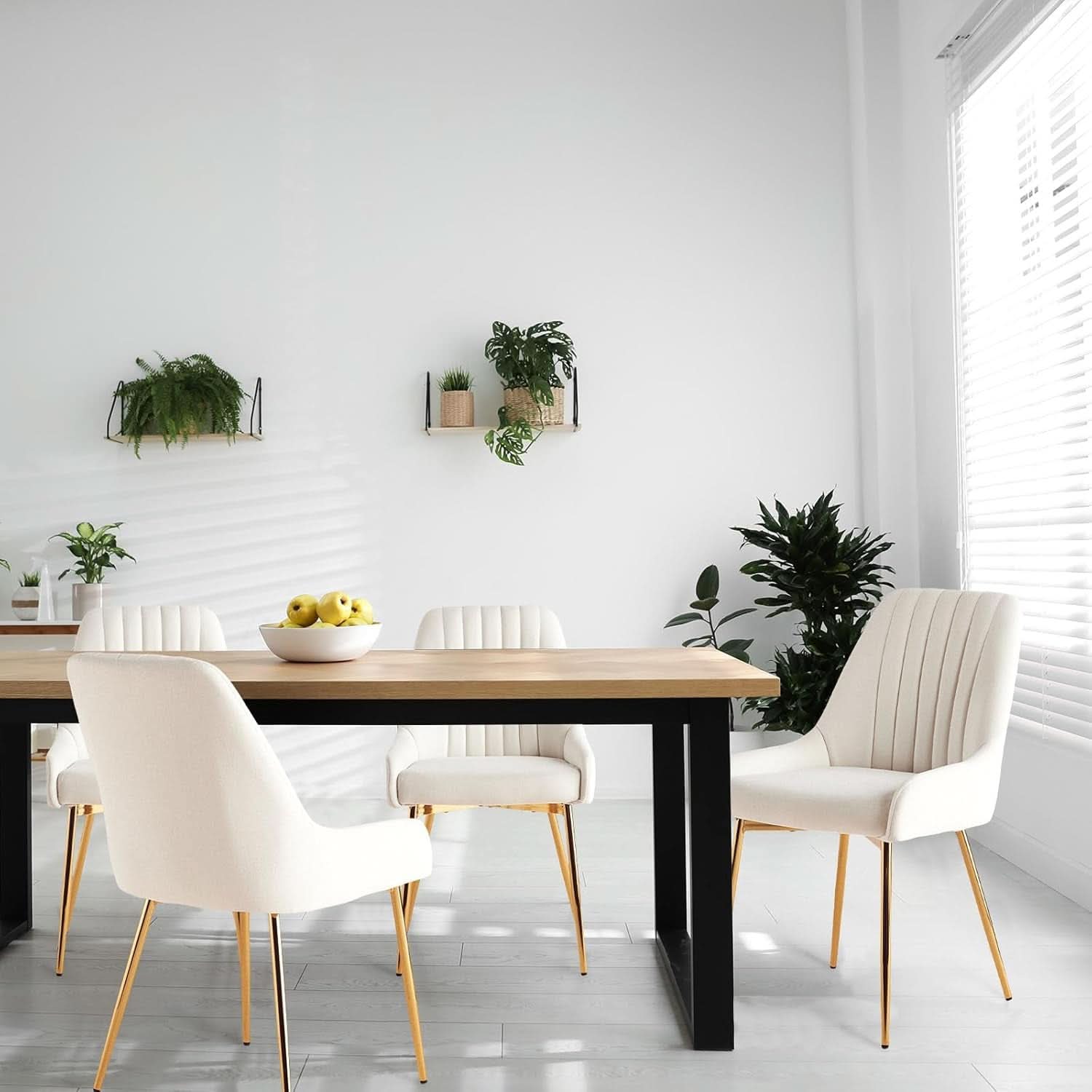 White Velvet Upholstered Dining Chairs Metallic Legs