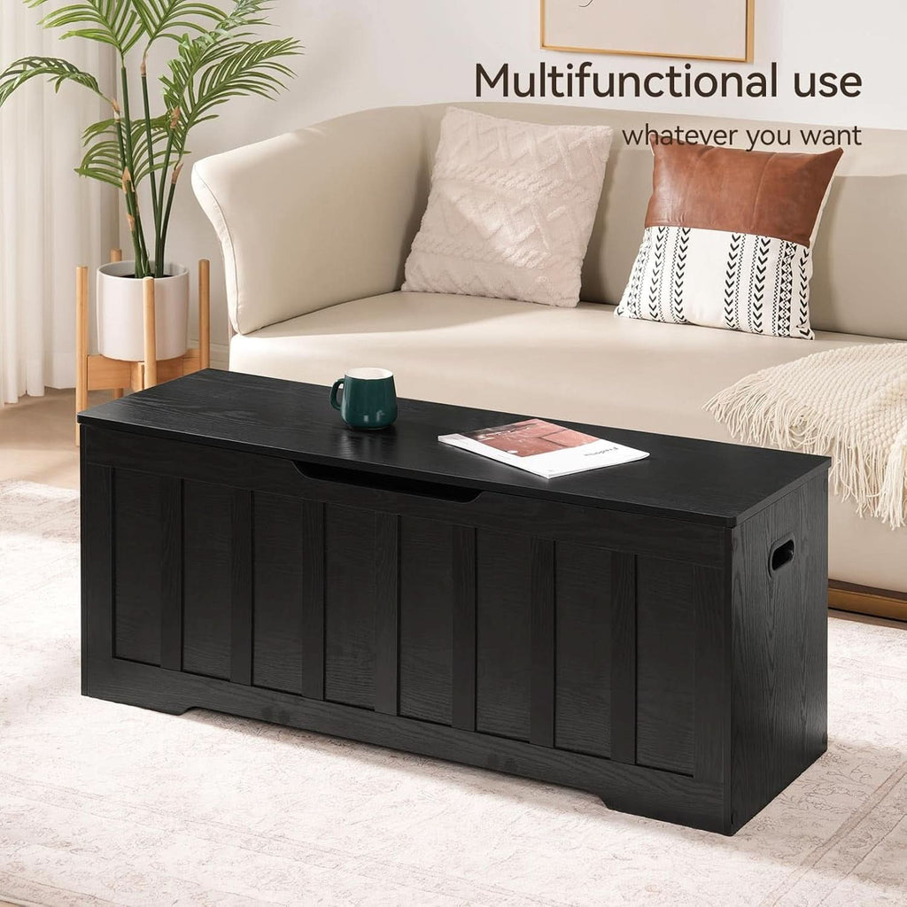 Black 47.2 Inches SolidWood Oversized Storage Bench