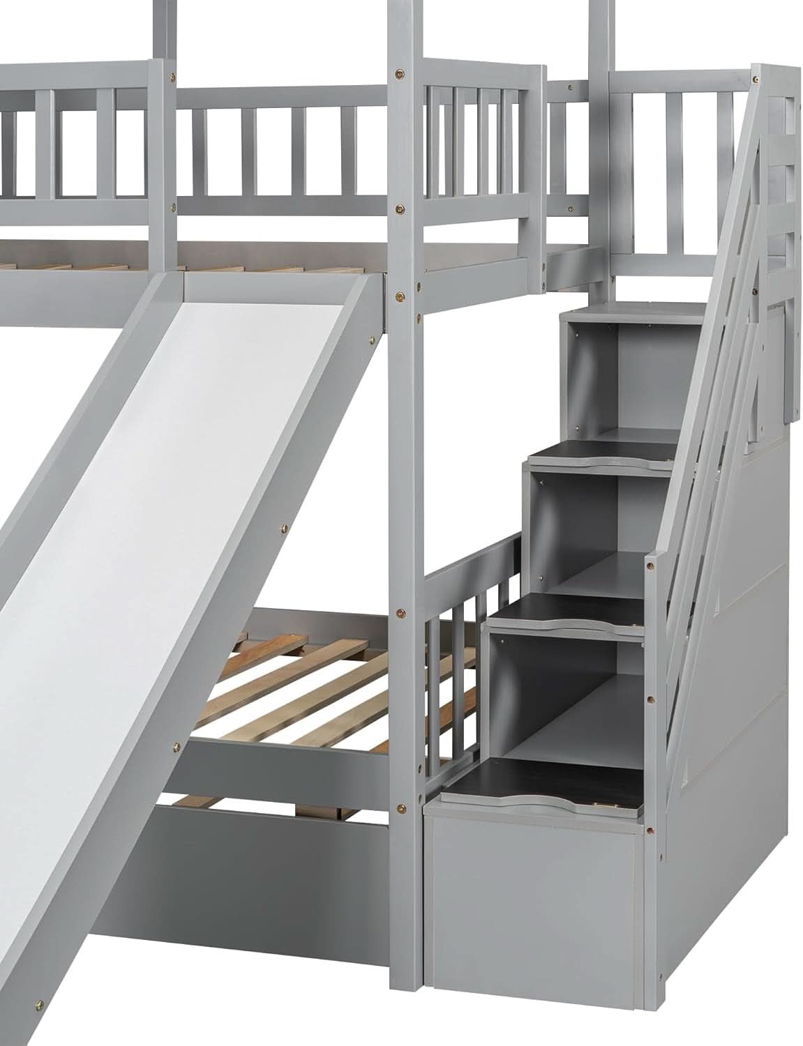 Twin Over Twin Bunk Bed With Slide For Kids Room Decor