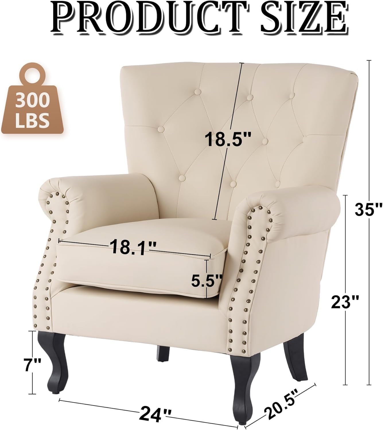 Ivory White Luxurious PU Leather Wingback Armchair