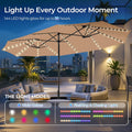 Beige 15Ft Patio Umbrella With Integrated LED Lights