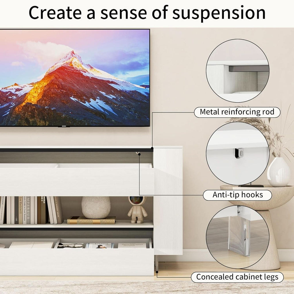 65 Inch TV Stand With White Entertainment Center Storage