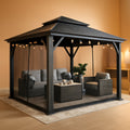 12x14 Grey Hardtop Gazebo With LED Illumination System