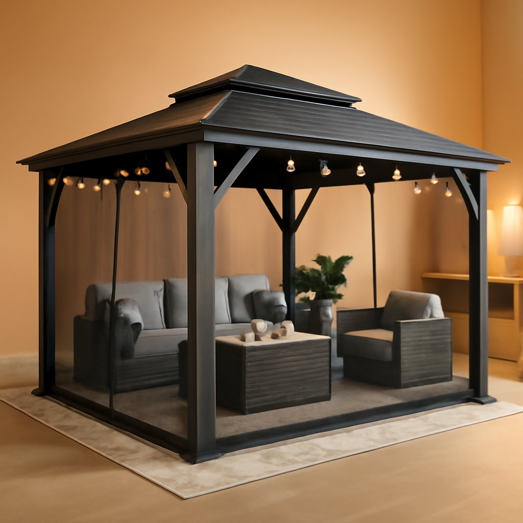 12x14 Grey Hardtop Gazebo With LED Illumination System
