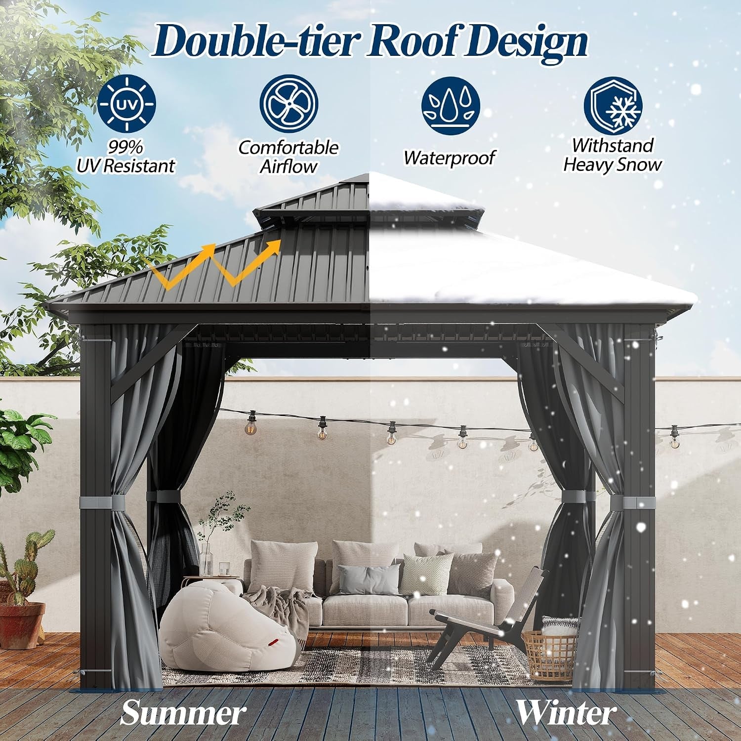 10x10 Outdoor Gazebo Weatherproof Privacy Curtains