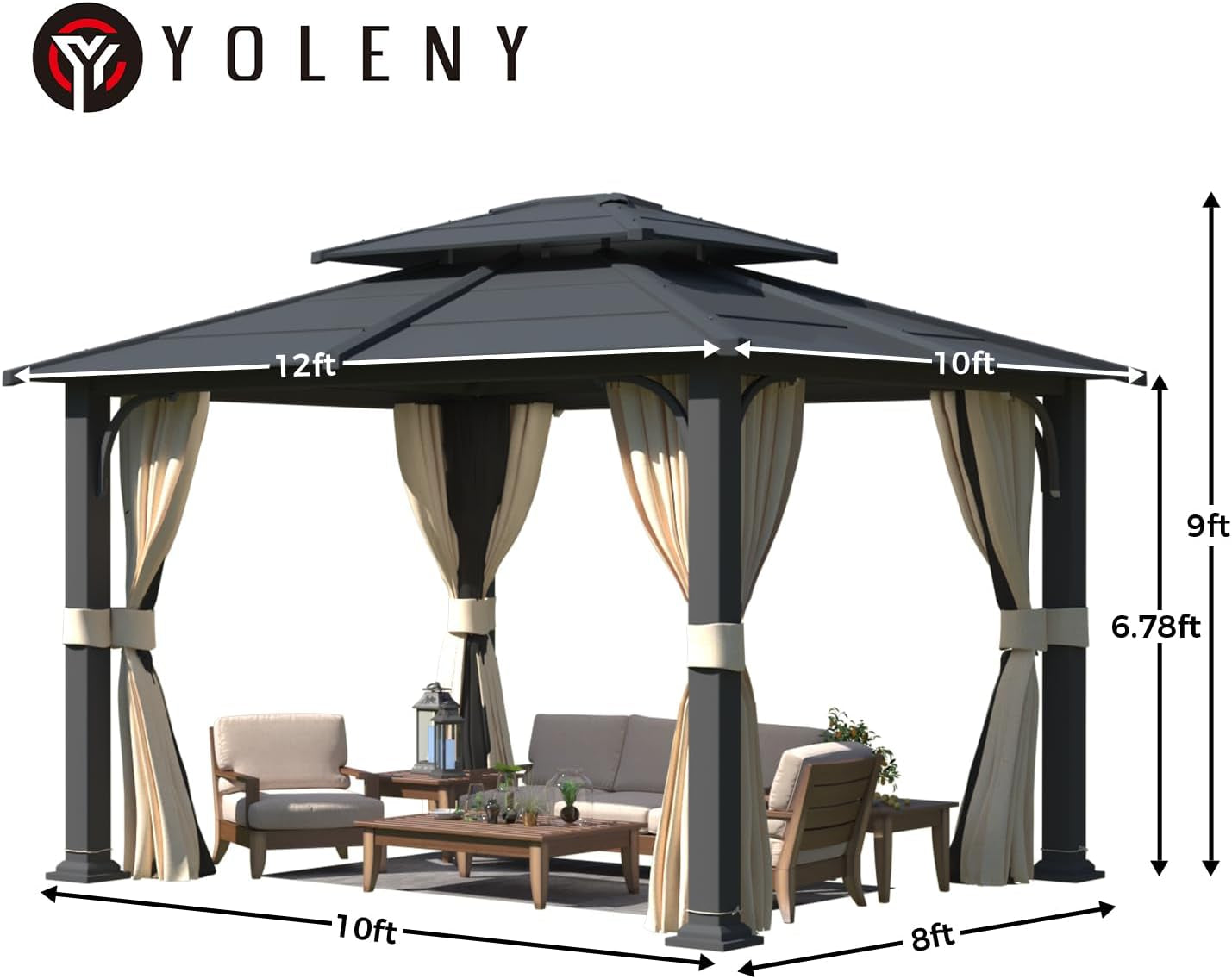 10x12ft Exterior Gazebo With Galvanized Steel Roof