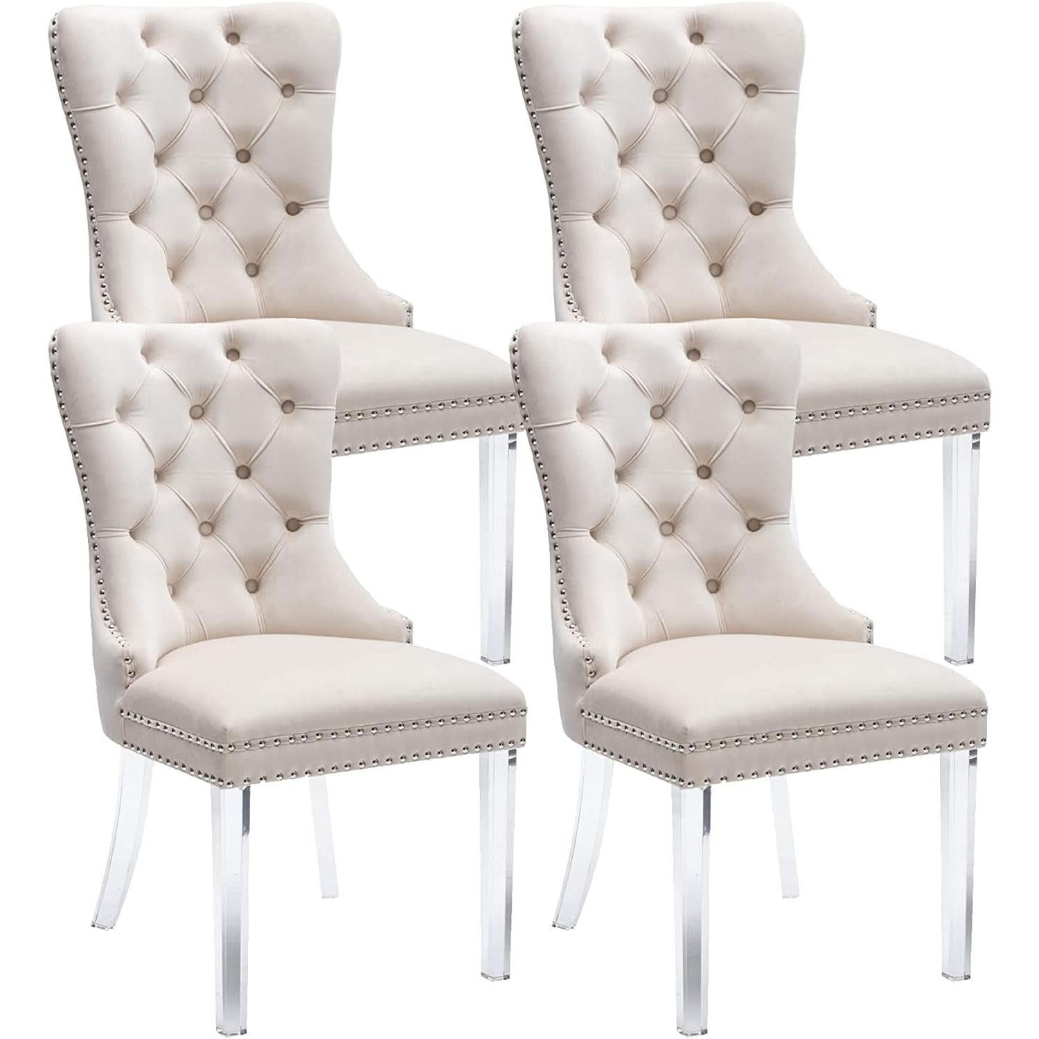 Velvet Tufted Dining Chairs Set of 4 with Acrylic Legs