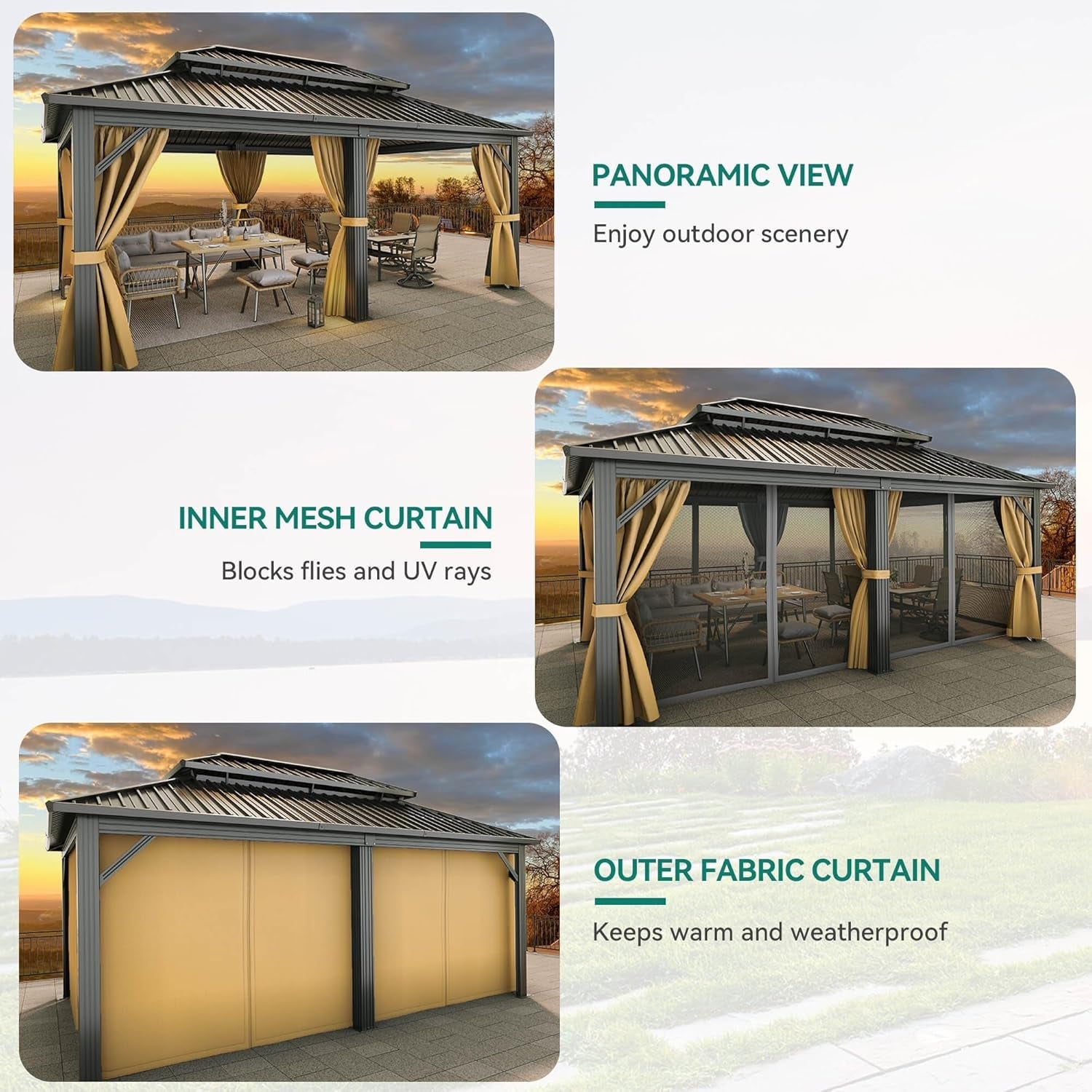 12x18 Foot Metal Hardtop Weatherproof Patios Gazebo