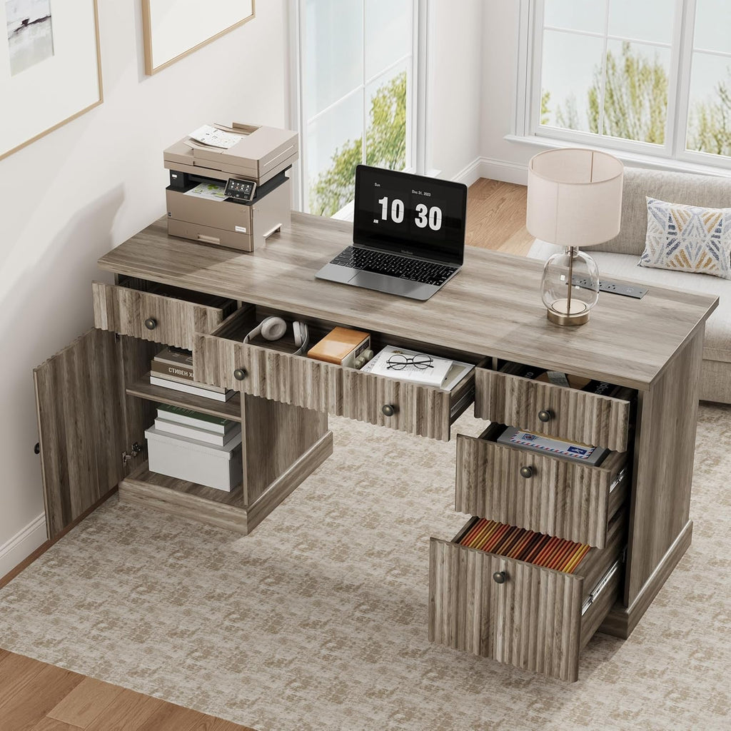 60Inch Fluted Executive Desk With Integrated USB Port