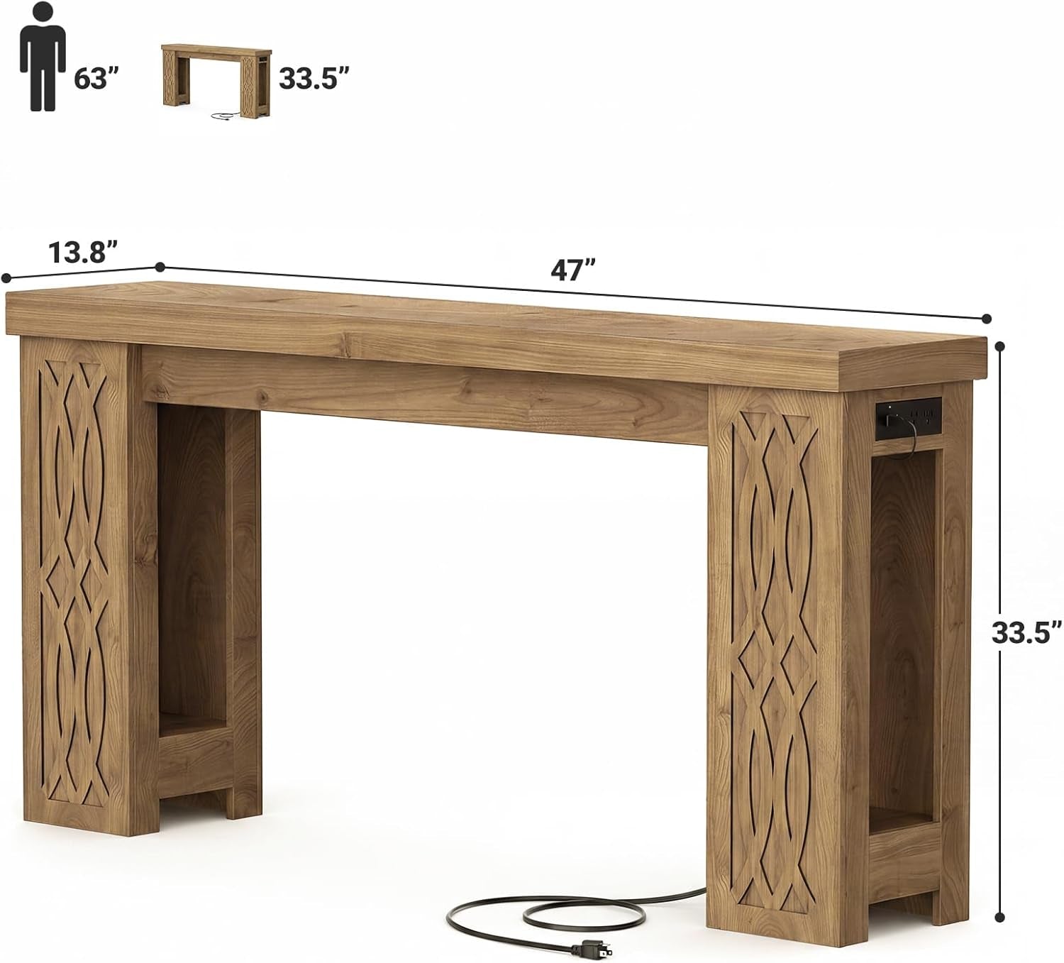 Forty Seven Inch Rustic Console Table With Built In Outlet