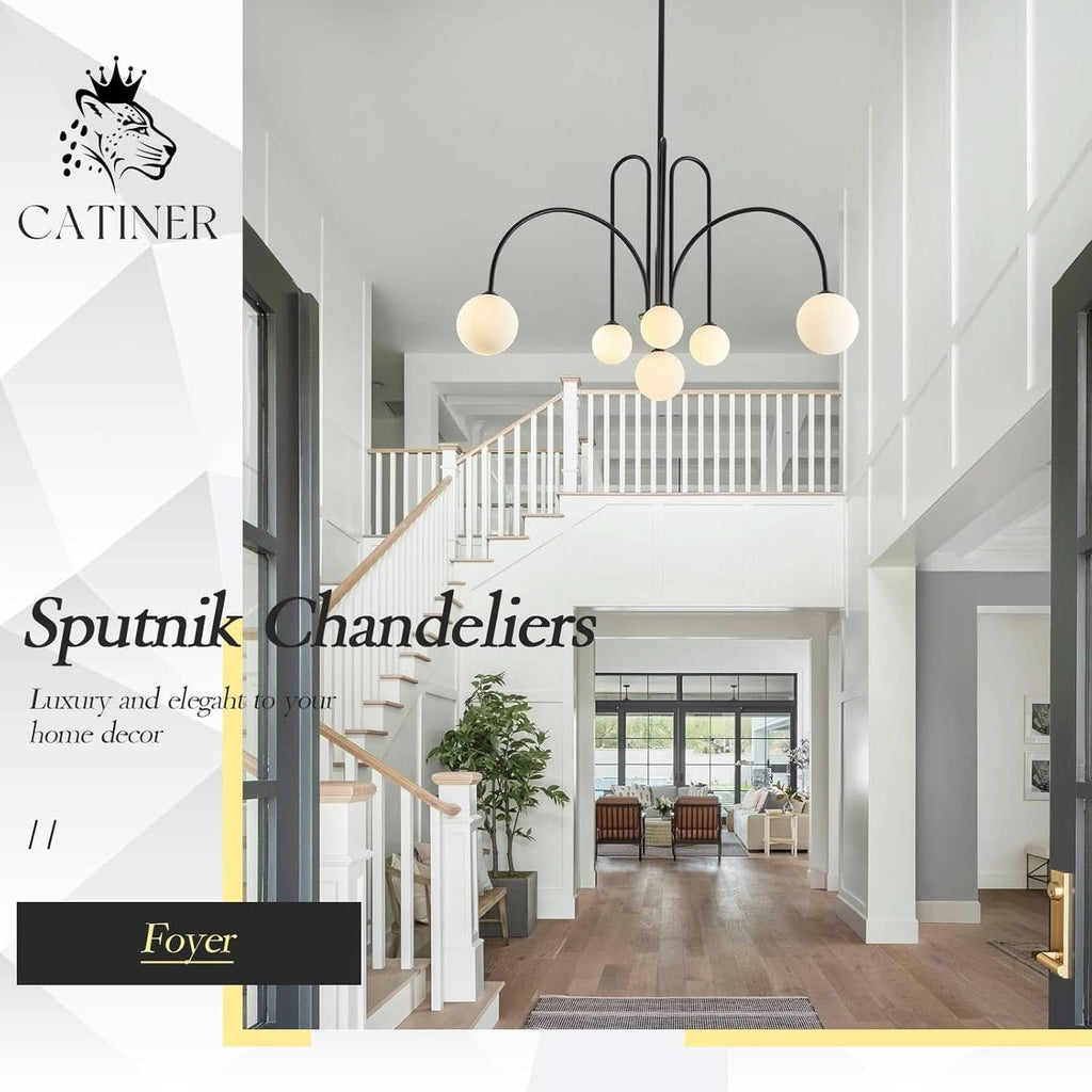 Contemporary Black Six Light Sputnik Ceiling Chandelier