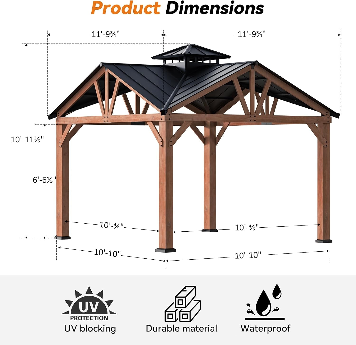 Cedar Wood Gazebo 12x12 Weatherproof Exterior Durability