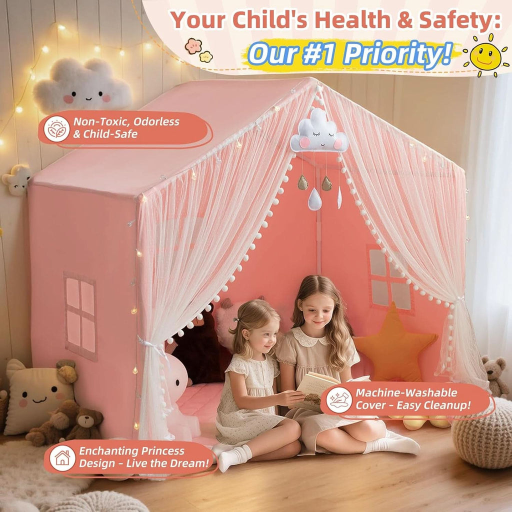 55 Inch Vibrant Color Kids Play Tent With Padded Mat