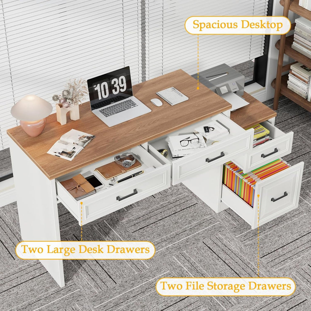61 Inch Distressed Farmhouse Computer Desk Storage