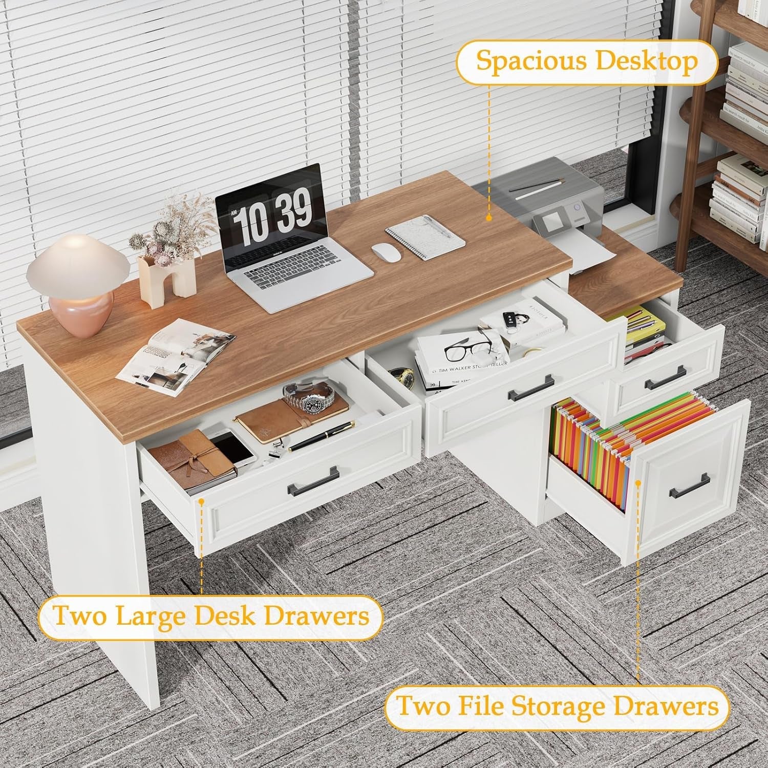 61 Inch Distressed Farmhouse Computer Desk Storage