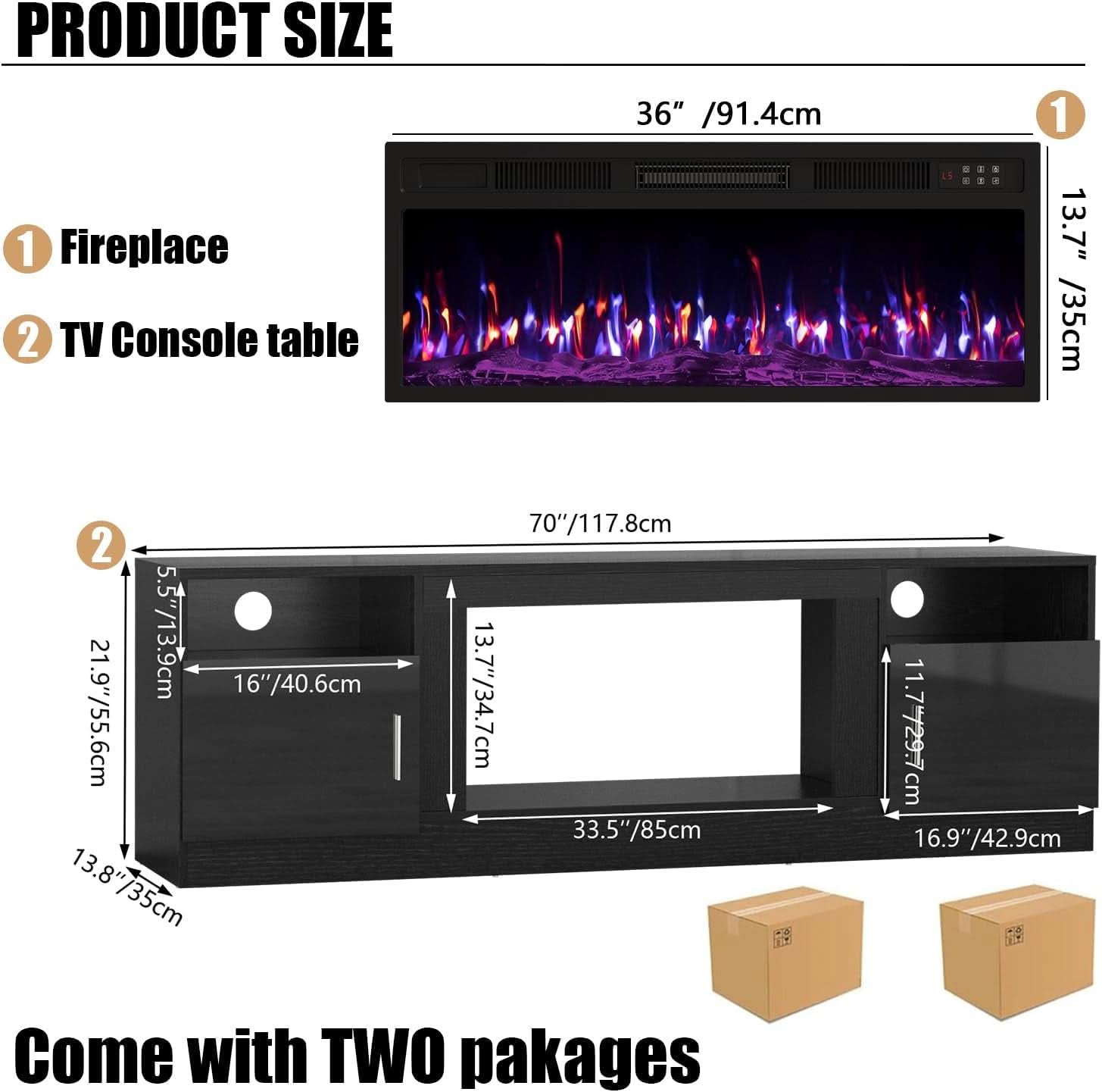 LED Electric Fireplace Entertainment Center 80 Inch