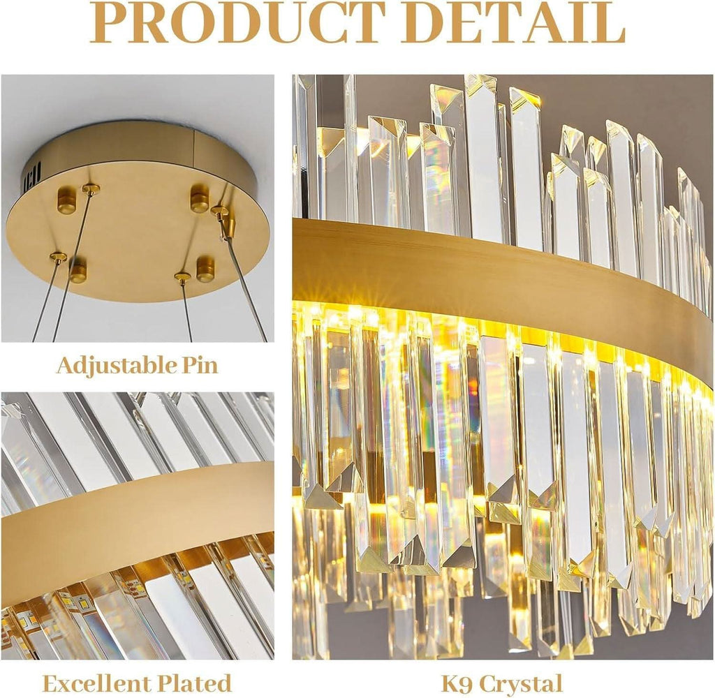 19.7 Inches Dimmable Crystal Pendant Chandelier Gold