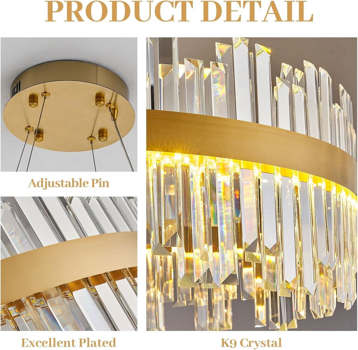 19.7 Inches Dimmable Crystal Pendant Chandelier Gold